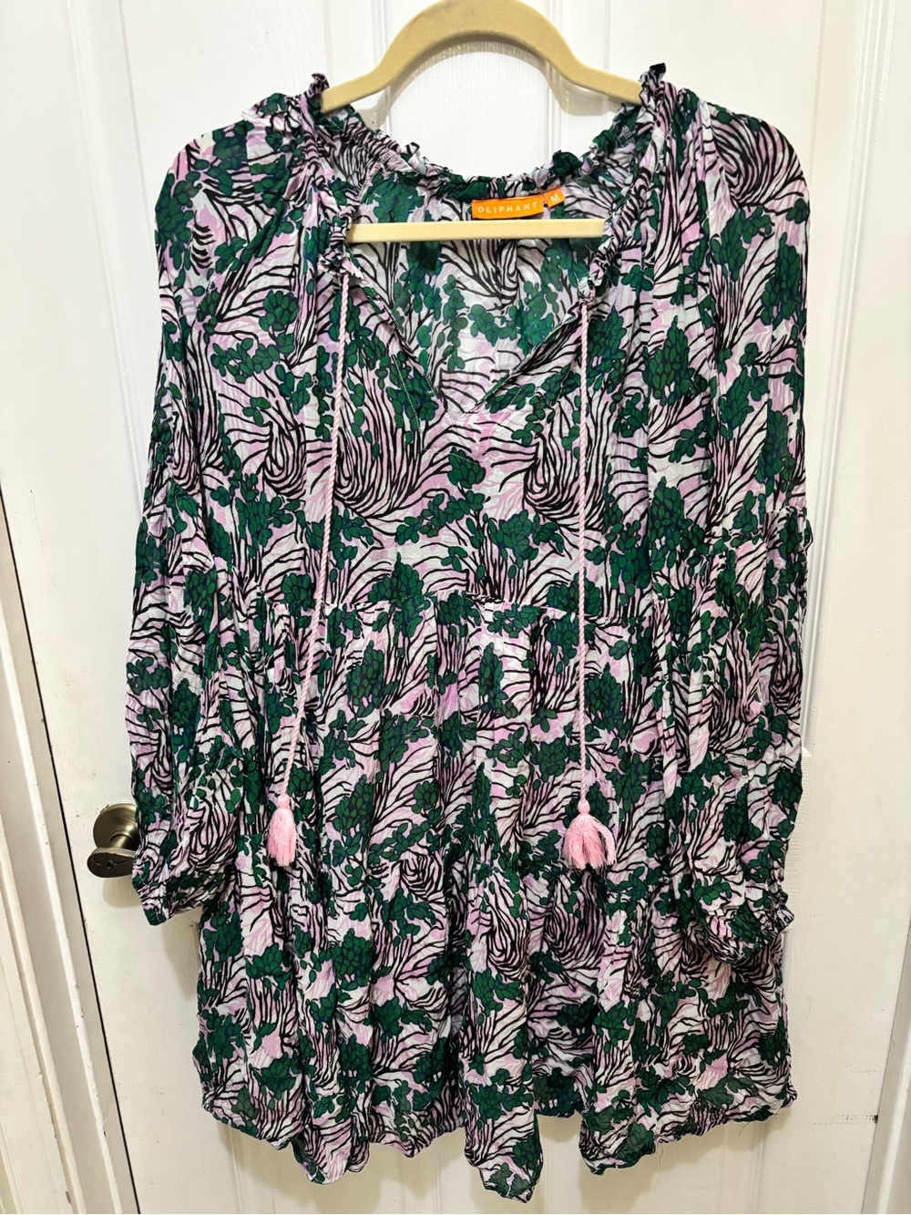 Oliphant Pink Green Black Floral Boho Tunic Dress